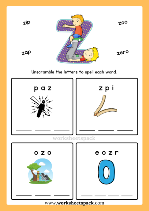 English Alphabet Spelling Letter Z Words