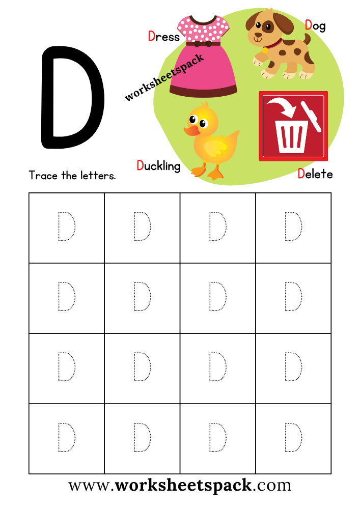 Printable A4 Size Uppercase Letters D Worksheet