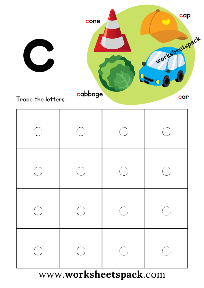 Small Letter c Tracing Worksheets