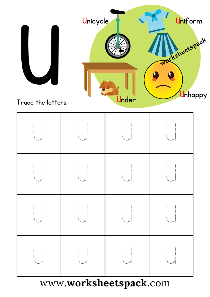 Letter U Worksheets for Kindergarten PDF