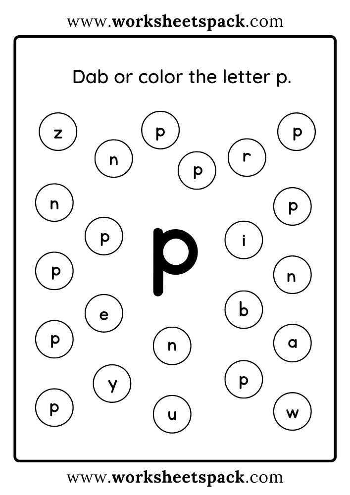 Lowercase Letter p Coloring Worksheets