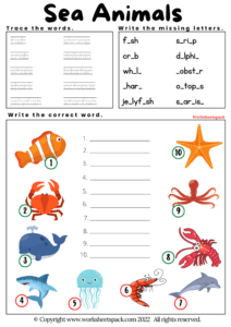 Free Printable Sea Animals Worksheets - worksheetspack