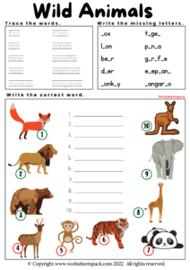 Free Wild Animals Worksheets - worksheetspack