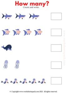 Free Count and Write the Number Worksheets | Animals - worksheetspack