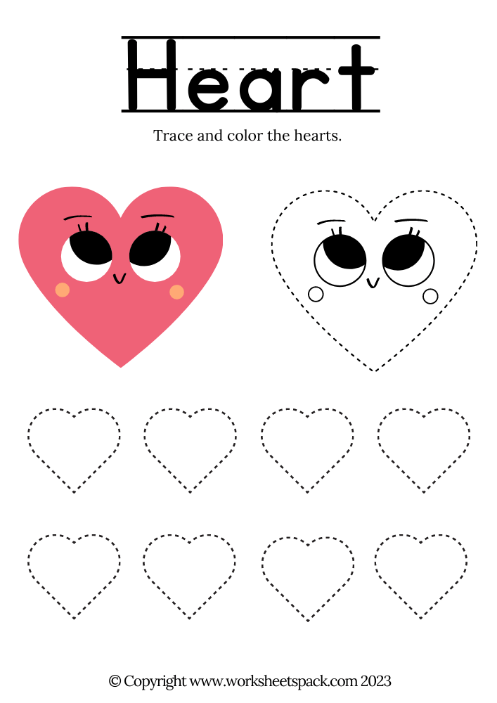 FREE Heart Tracing Worksheet - worksheetspack
