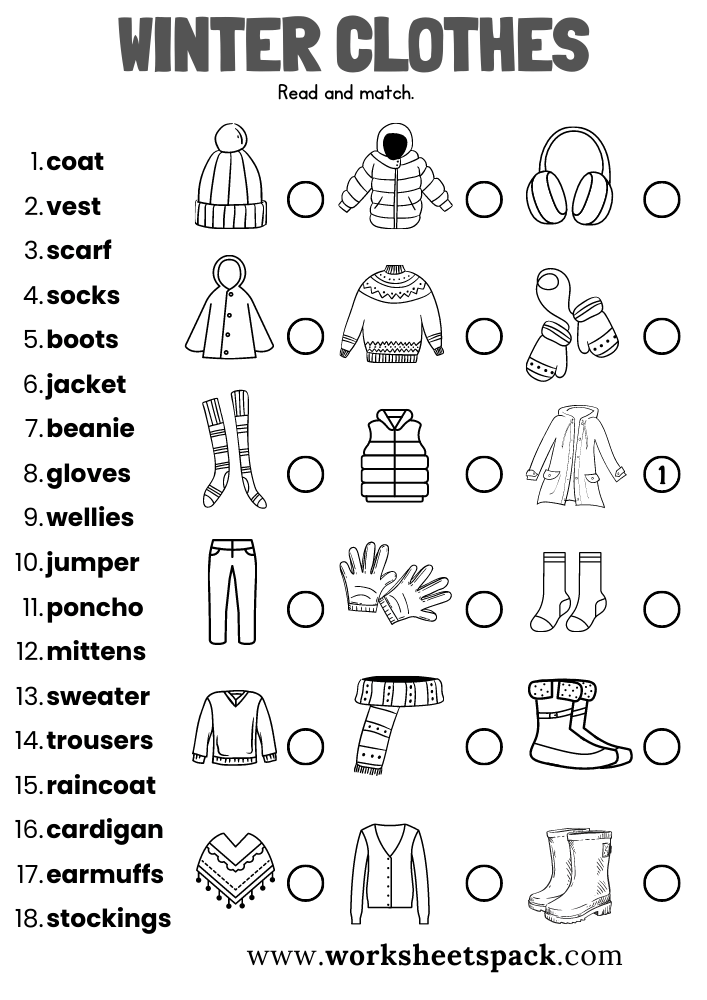 Winter clothes online exercise for Grade 1