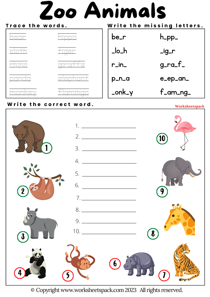 Zoo Animals Worksheets - worksheetspack