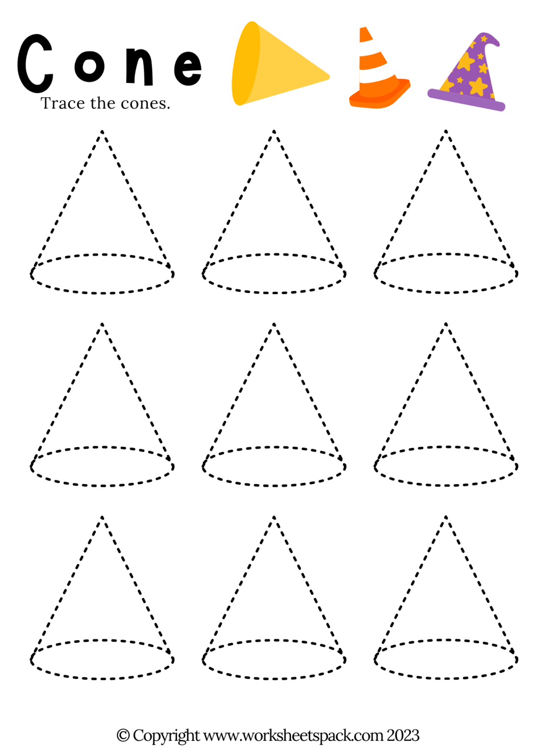 Free 3D Shapes Worksheets (Solids Tracing Activities) - worksheetspack