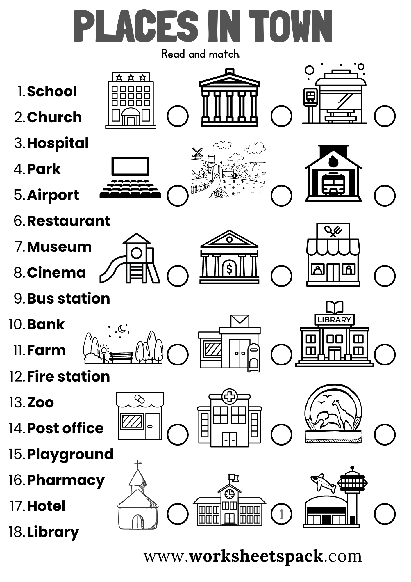 Places in town worksheets worksheetspack