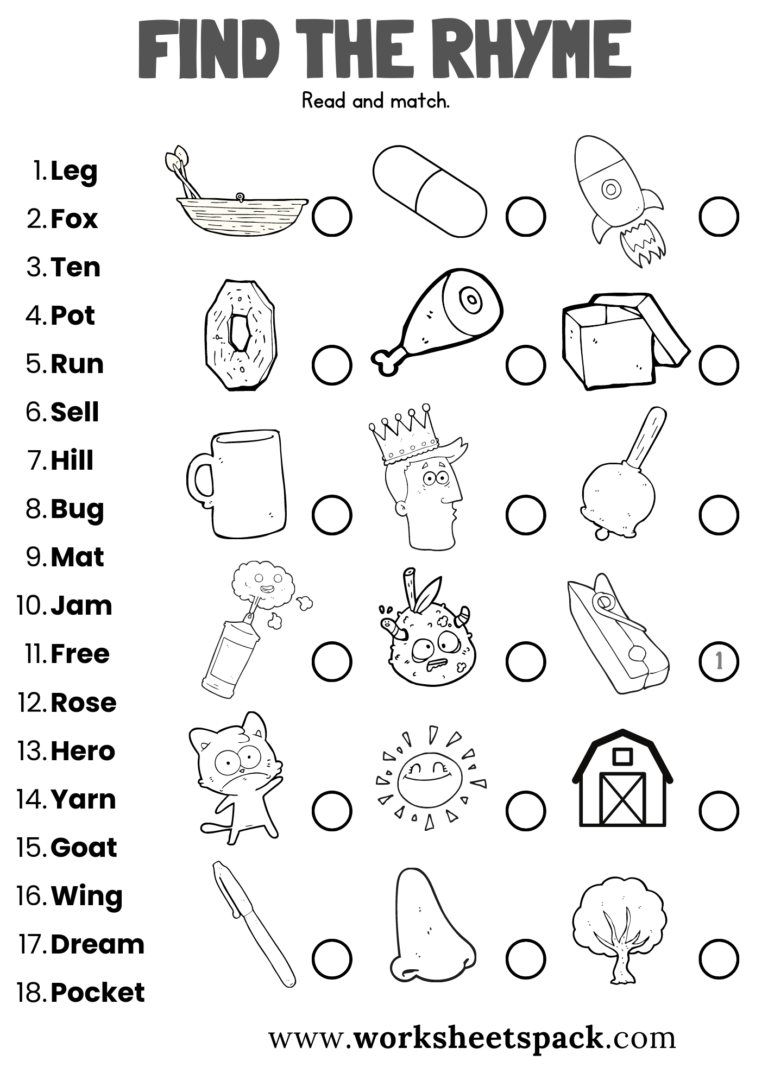 16 Free Rhyming Words Worksheets PDF For Kids Worksheetspack