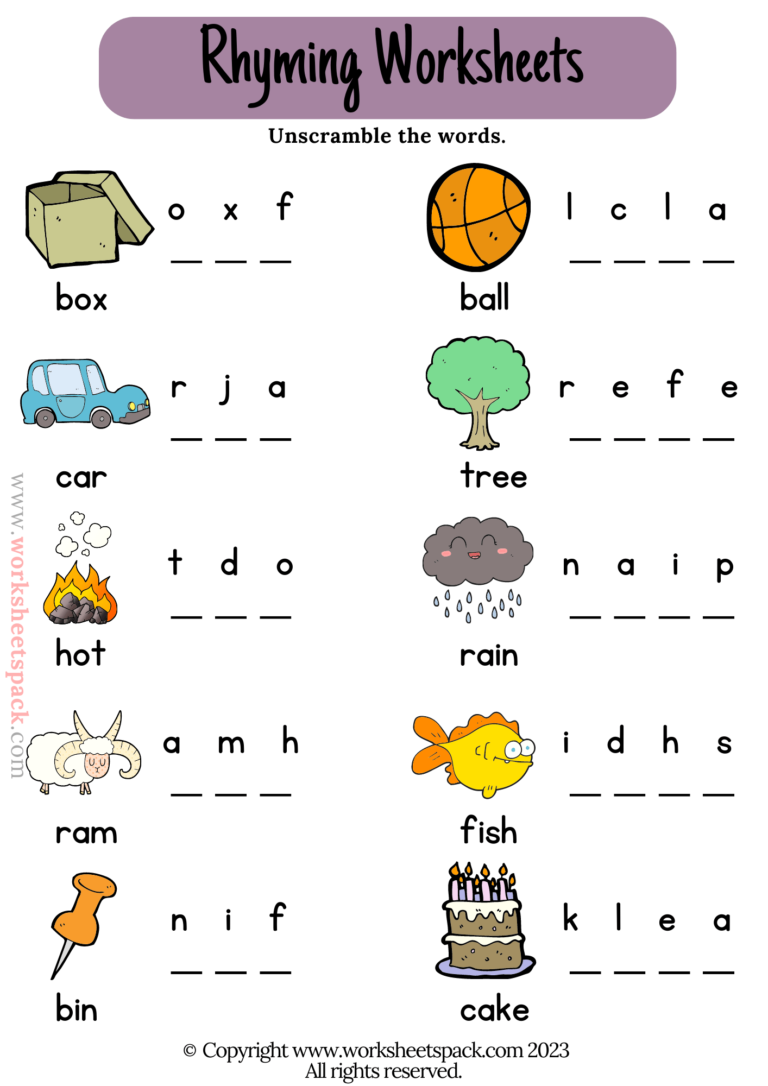 16 Free Rhyming Words Worksheets PDF For Kids Worksheetspack