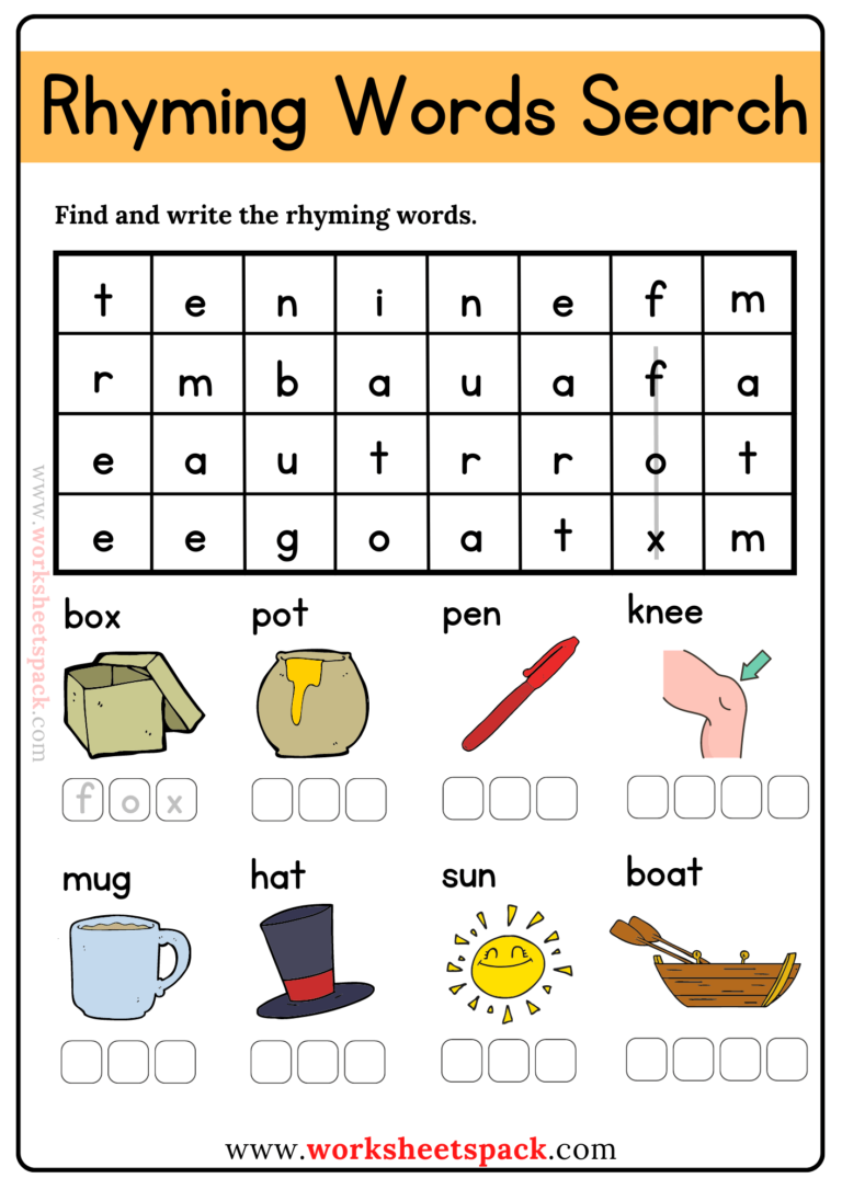 16 Free Rhyming Words Worksheets PDF for Kids - worksheetspack