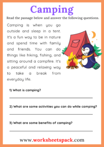Camping Reading Comprehension Exercise