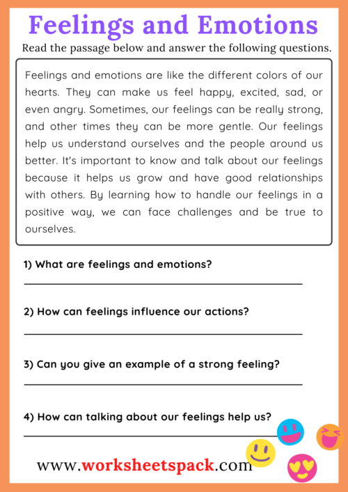 Feelings and Emotions Reading Comprehension - worksheetspack