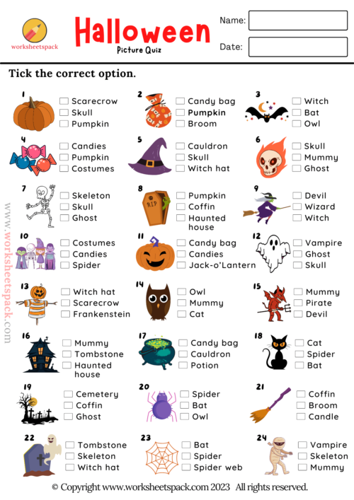 Halloween Quiz, Free Printable Halloween Picture Test - worksheetspack