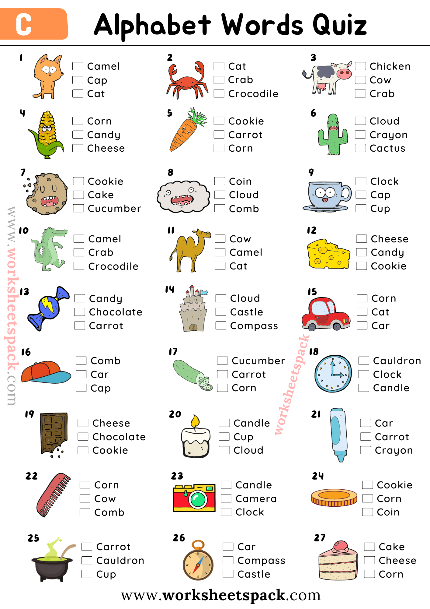 Alphabet Words Picture Quiz worksheetspack