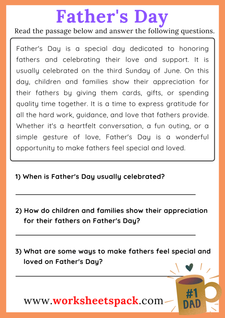 Father's Day Reading Comprehension Worksheet