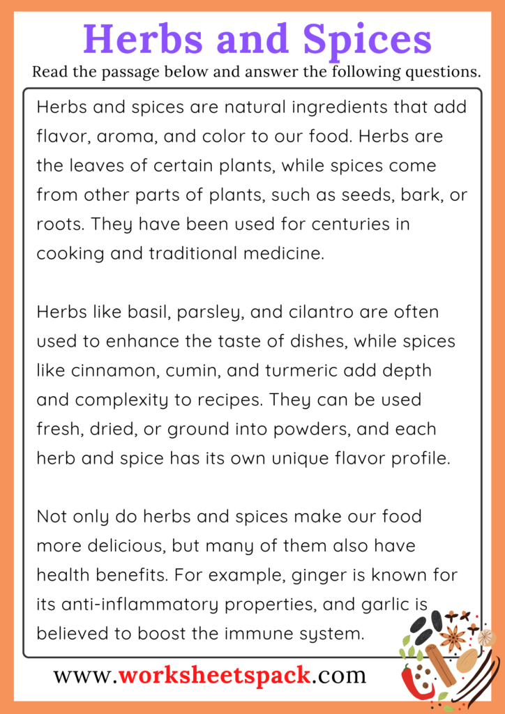 Herbs and Spices Reading Passage
