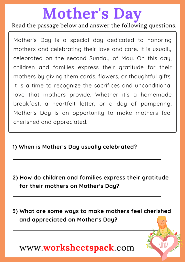 Mother's Day Reading Comprehension