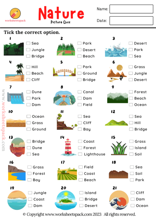 Nature ESL Picture Quiz for Kids - worksheetspack