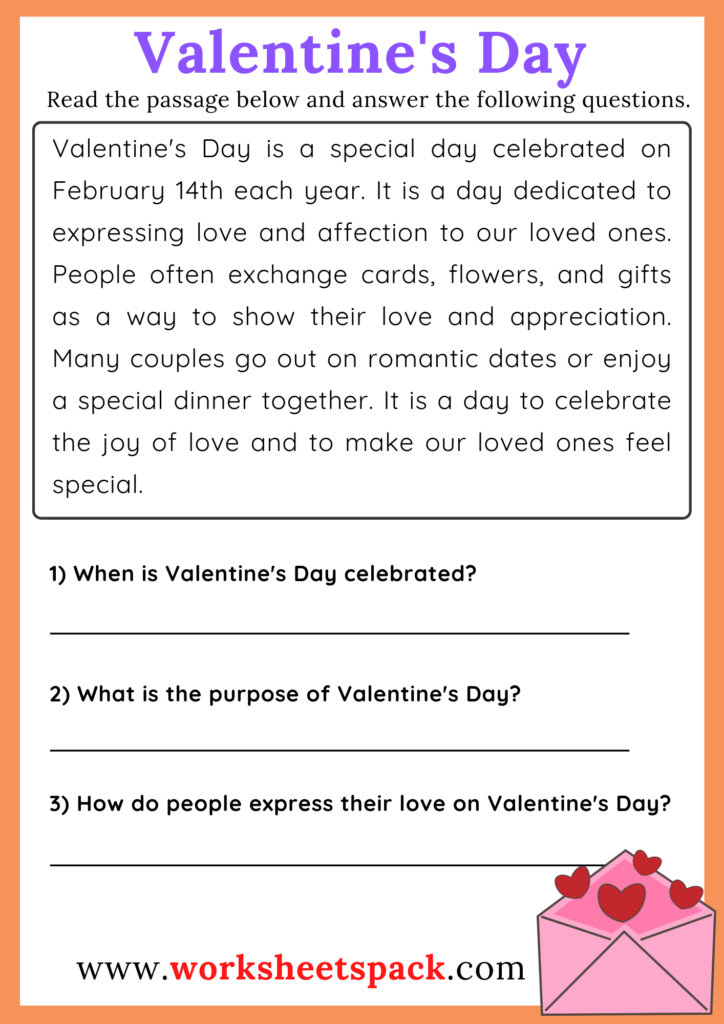 Valentine’s Day Reading Worksheet