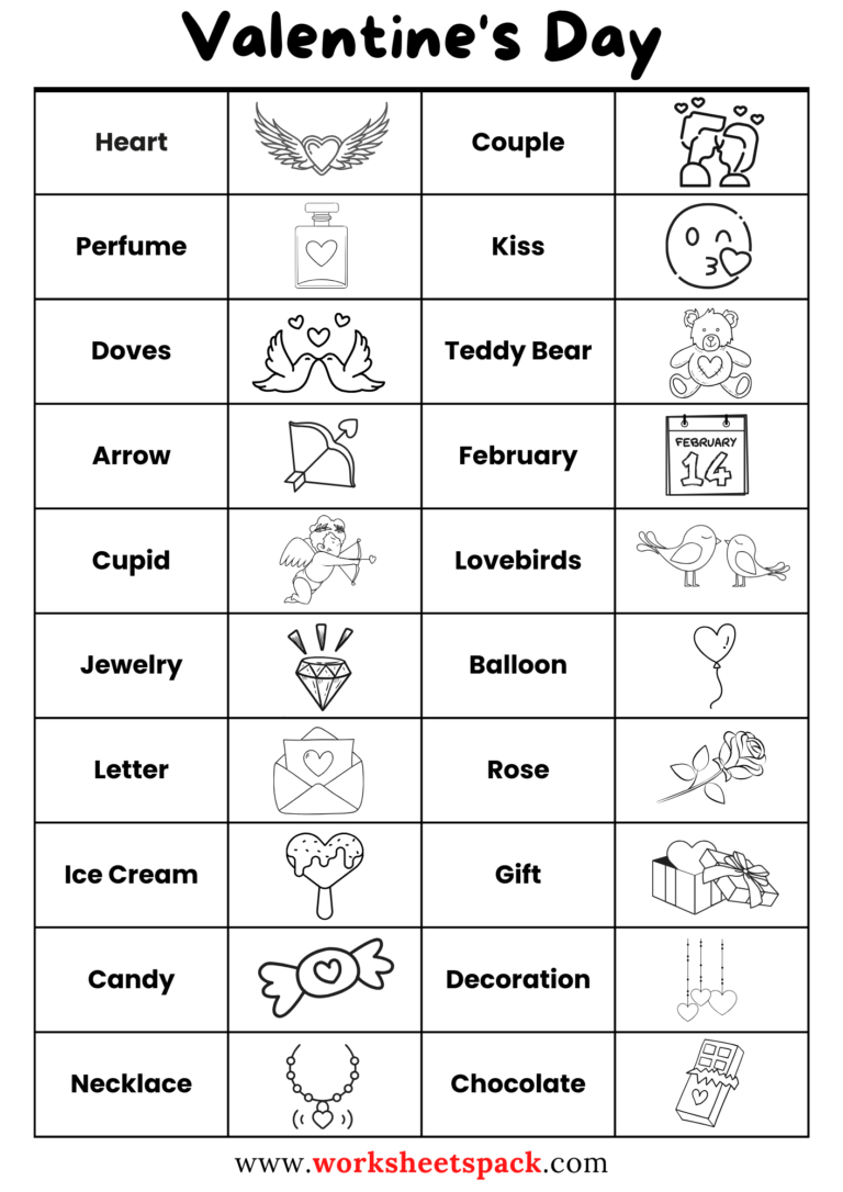 Free Valentine’s Day Flashcards Packet - worksheetspack