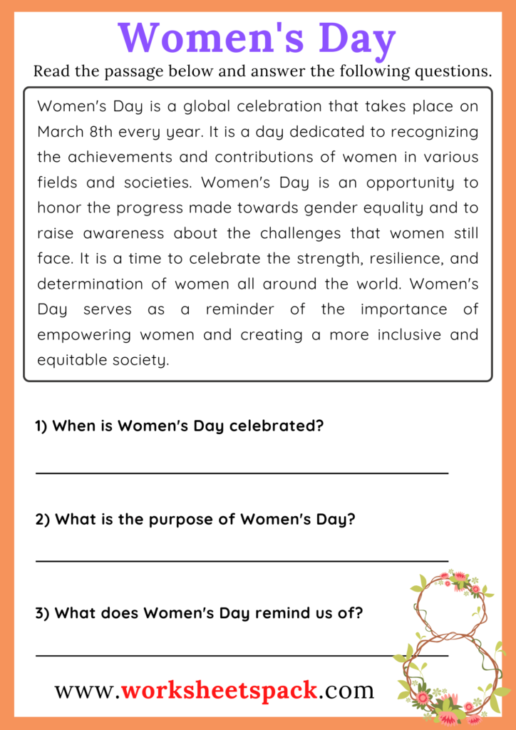 Women's Day Reading Comprehension Exercise
