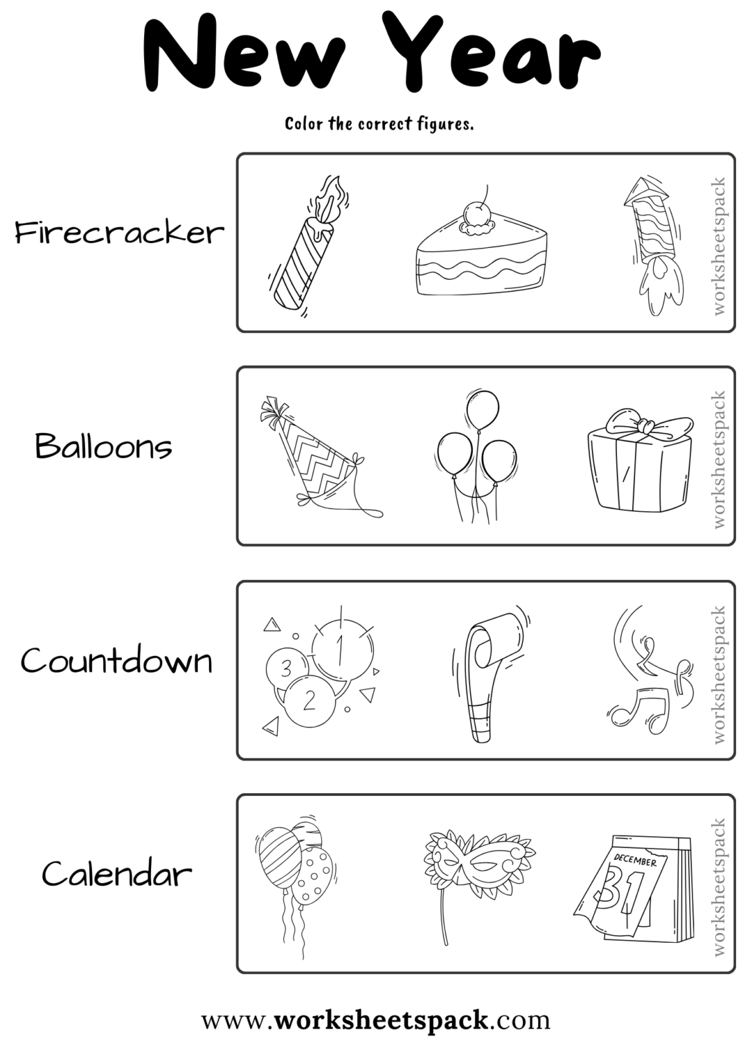 Happy New Year: Free New Year's Eve Coloring Pages - worksheetspack