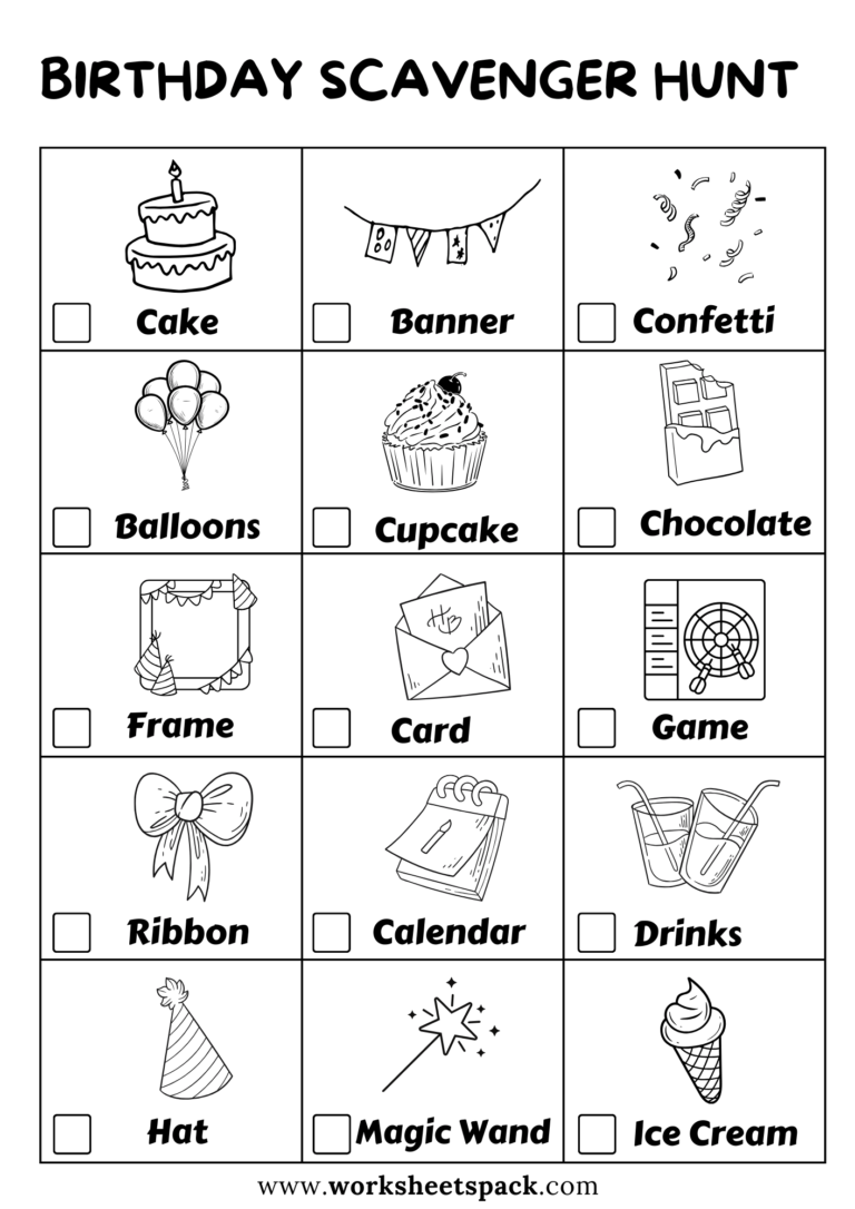 Birthday Scavenger Hunt Templates - worksheetspack