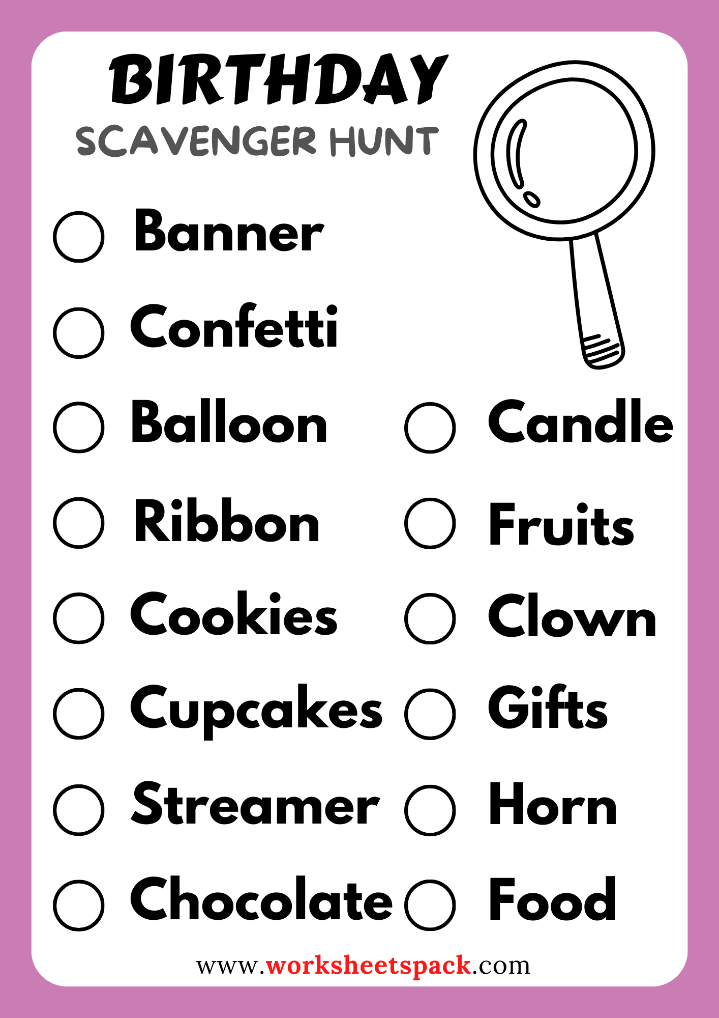 Birthday Scavenger Hunt Templates - worksheetspack