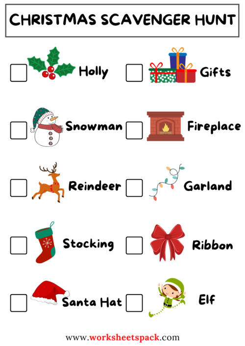 Christmas Scavenger Hunt Game - worksheetspack