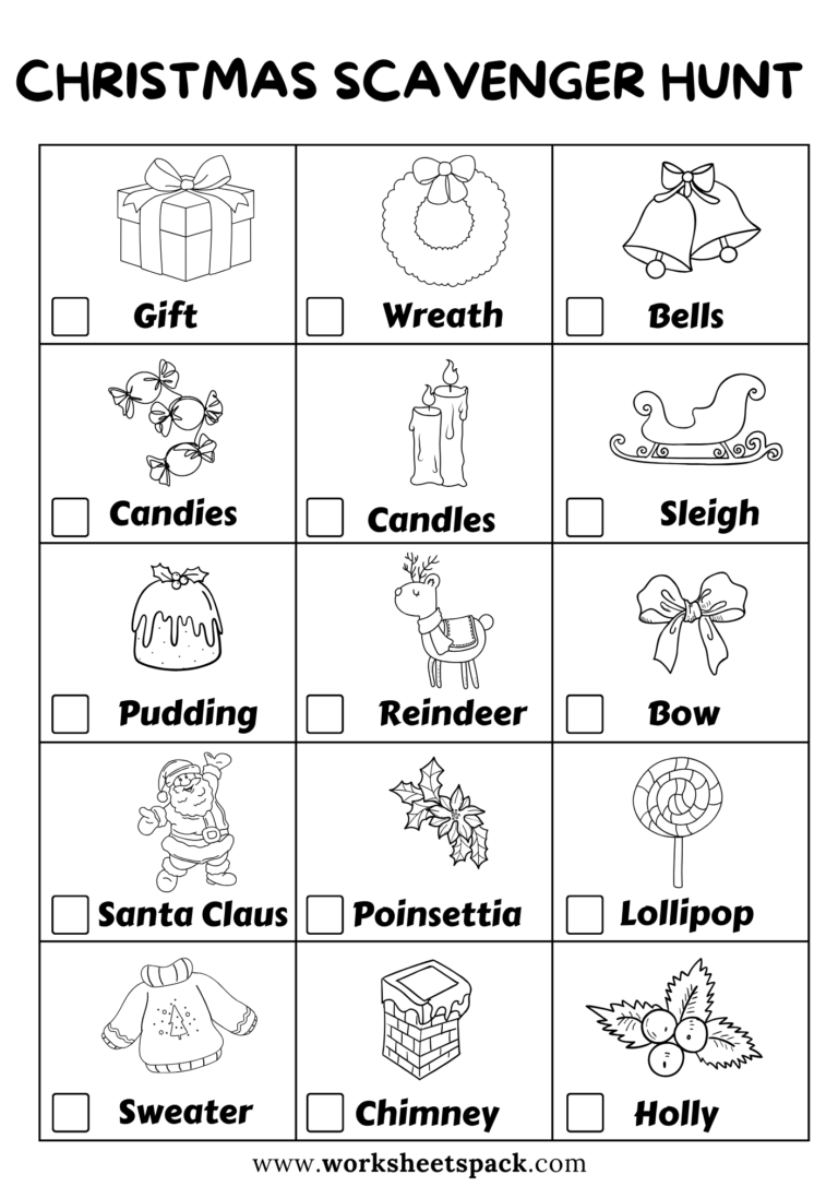 Christmas Scavenger Hunt Game - worksheetspack