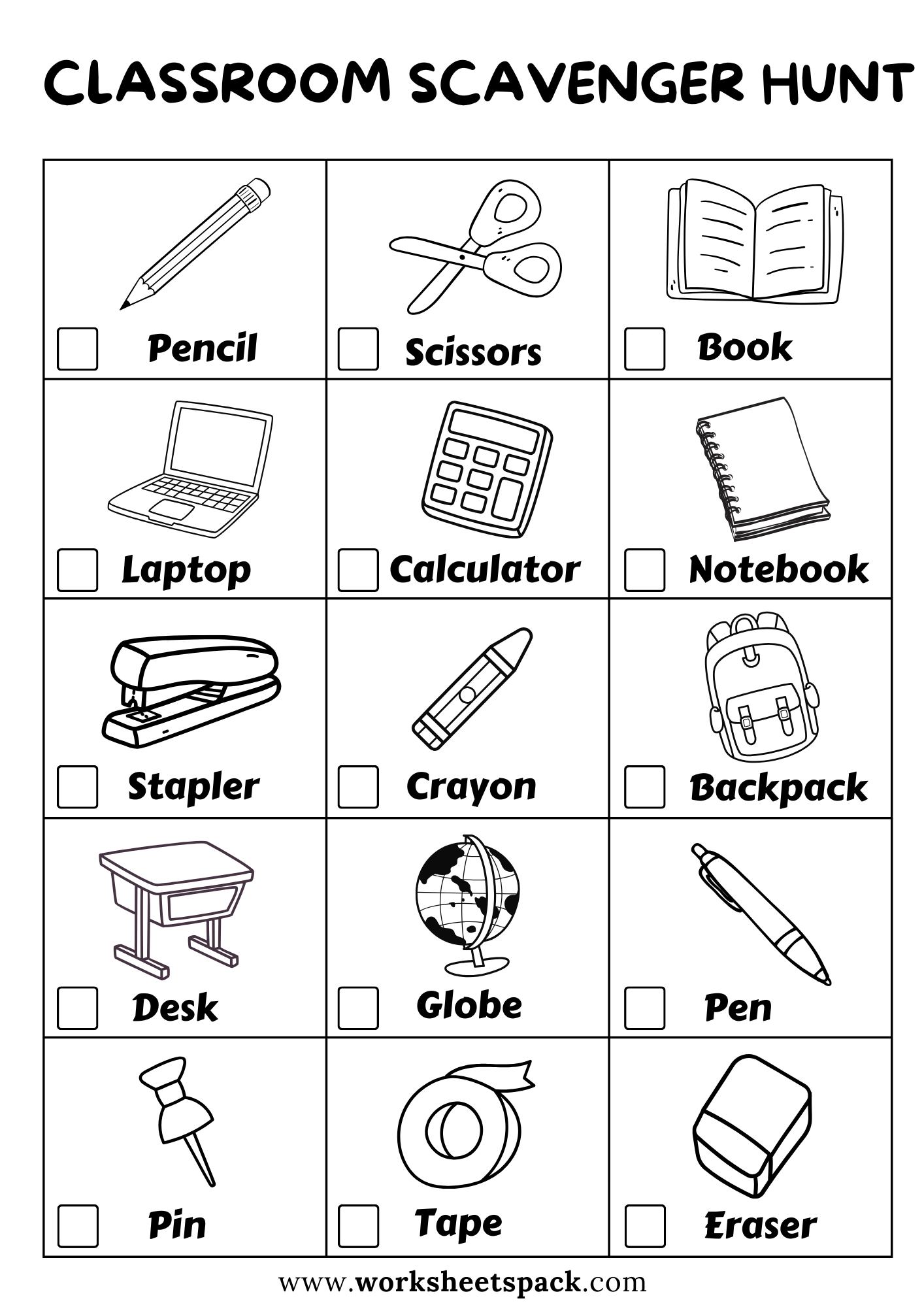 Educational Expedition: Free Classroom Scavenger Hunt - worksheetspack