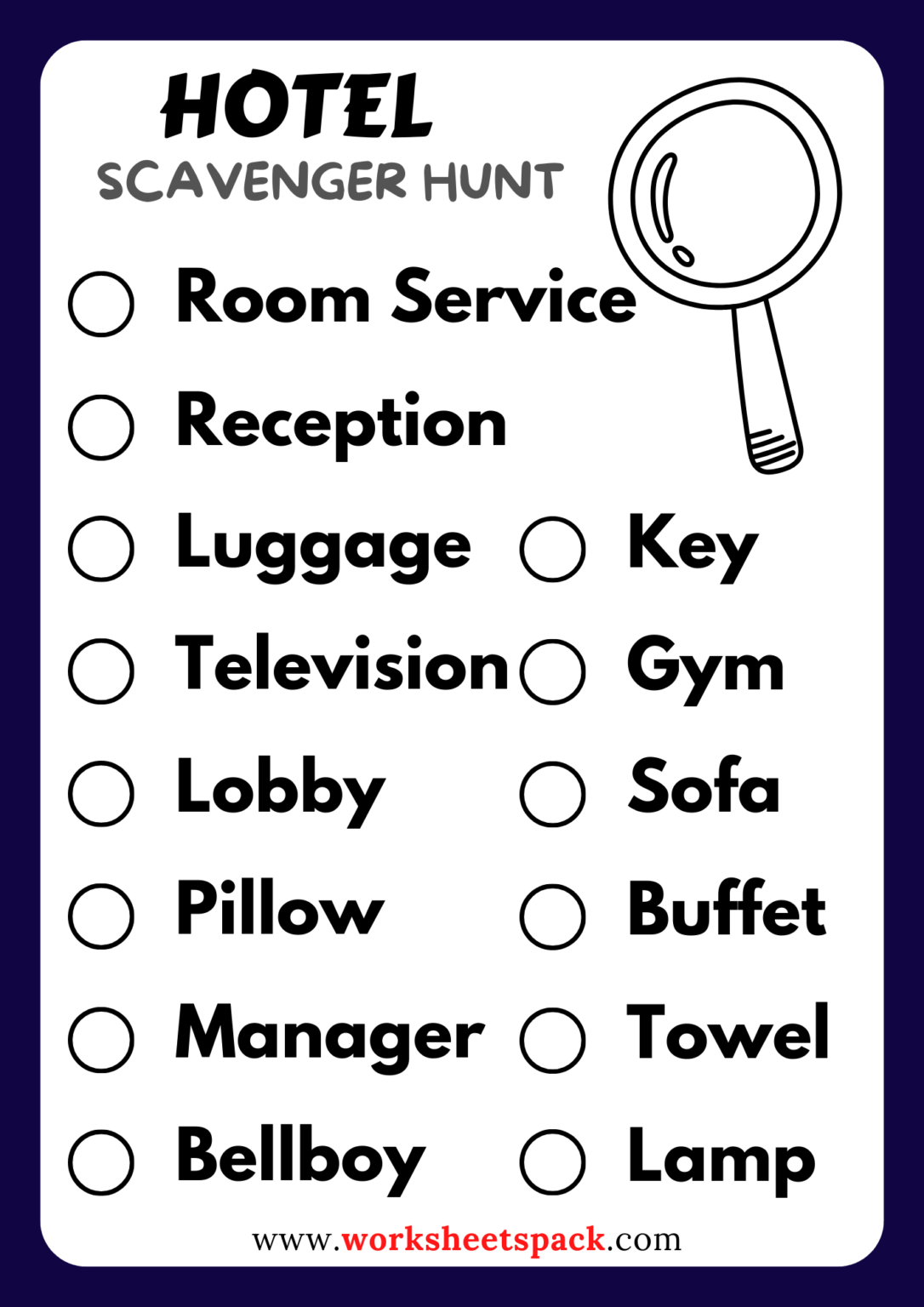 Unique Hotel Scavenger Hunt Adventure for Kids - worksheetspack