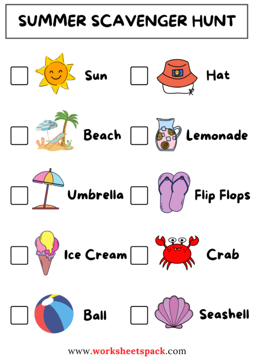 Summer Scavenger Hunt Ideas For The Holiday - Worksheetspack