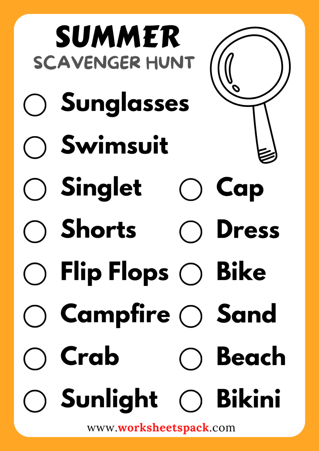 Summer Scavenger Hunt Ideas for the Holiday - worksheetspack