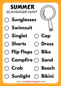 Summer Scavenger Hunt Ideas For The Holiday - Worksheetspack