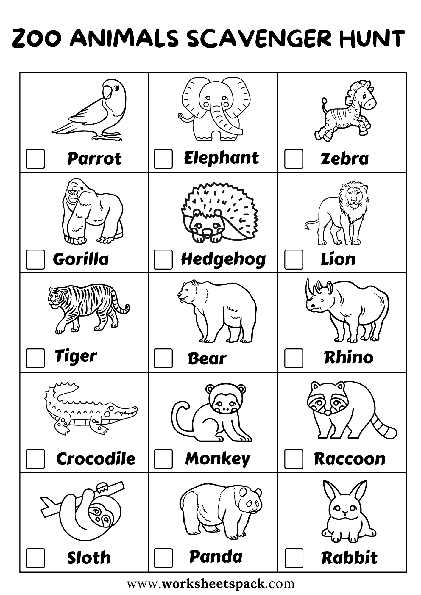 Animal Spotting Challenge: Zoo Animals Scavenger Hunt Printable ...