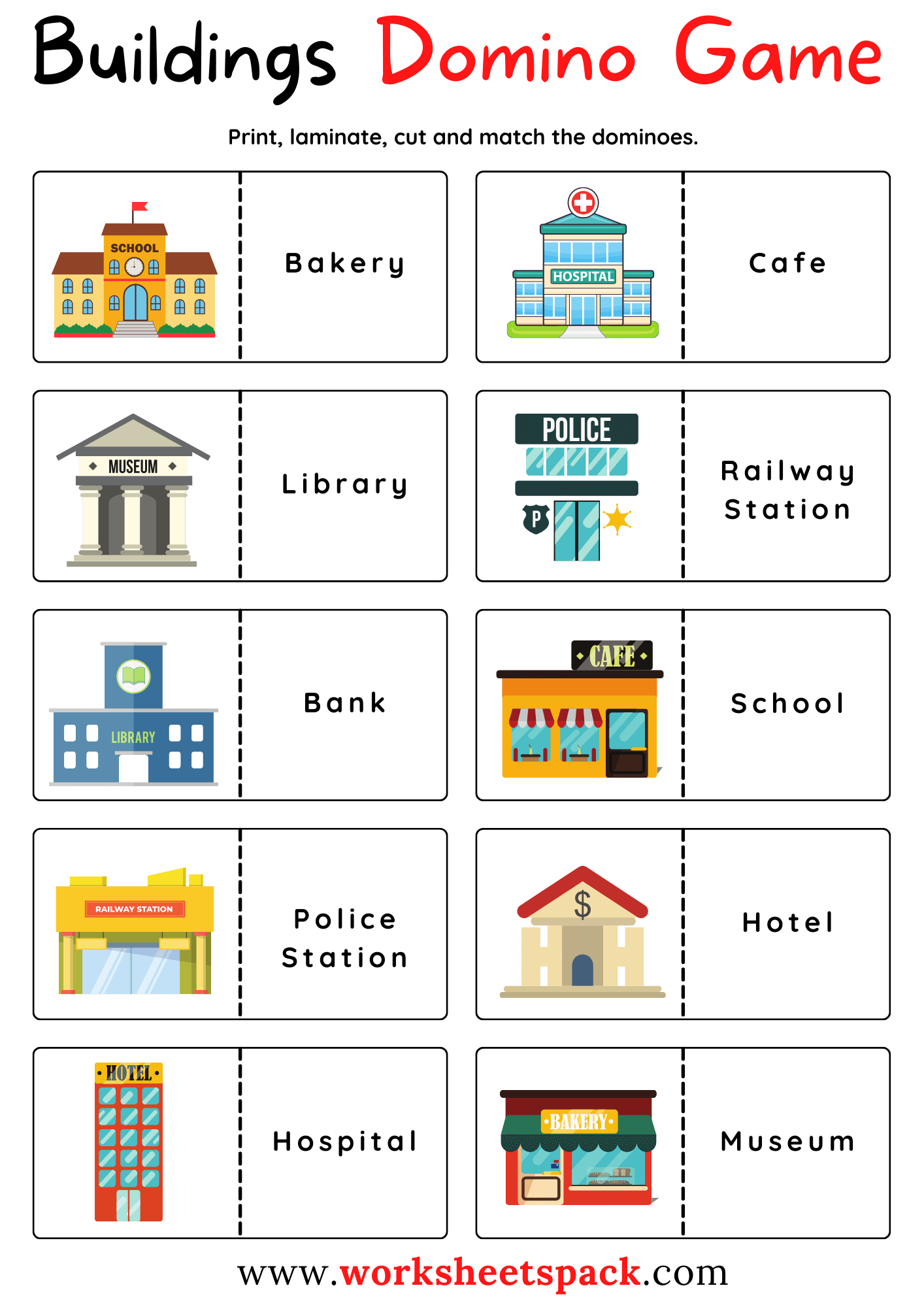 Free City Buildings Flashcards PDF - worksheetspack