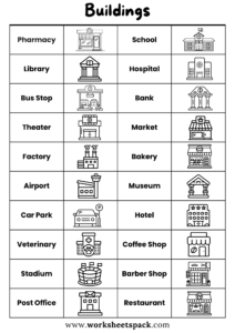 Free City Buildings Flashcards PDF - worksheetspack