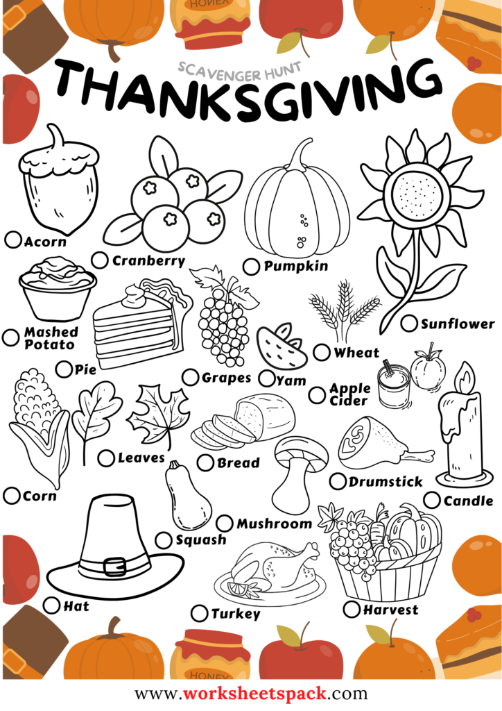 Scavenger Hunt List about Thanksgiving