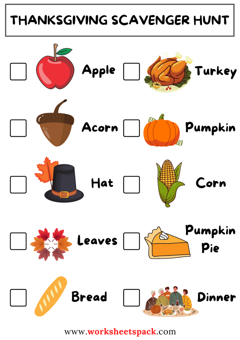 10 Exciting Thanksgiving Scavenger Hunt Ideas - worksheetspack