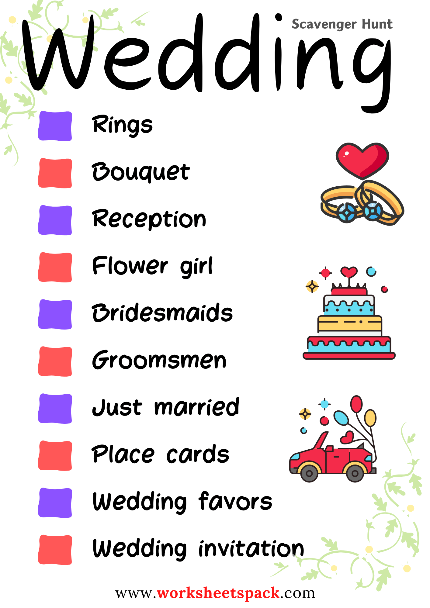 Unique Wedding Scavenger Hunt Ideas - worksheetspack