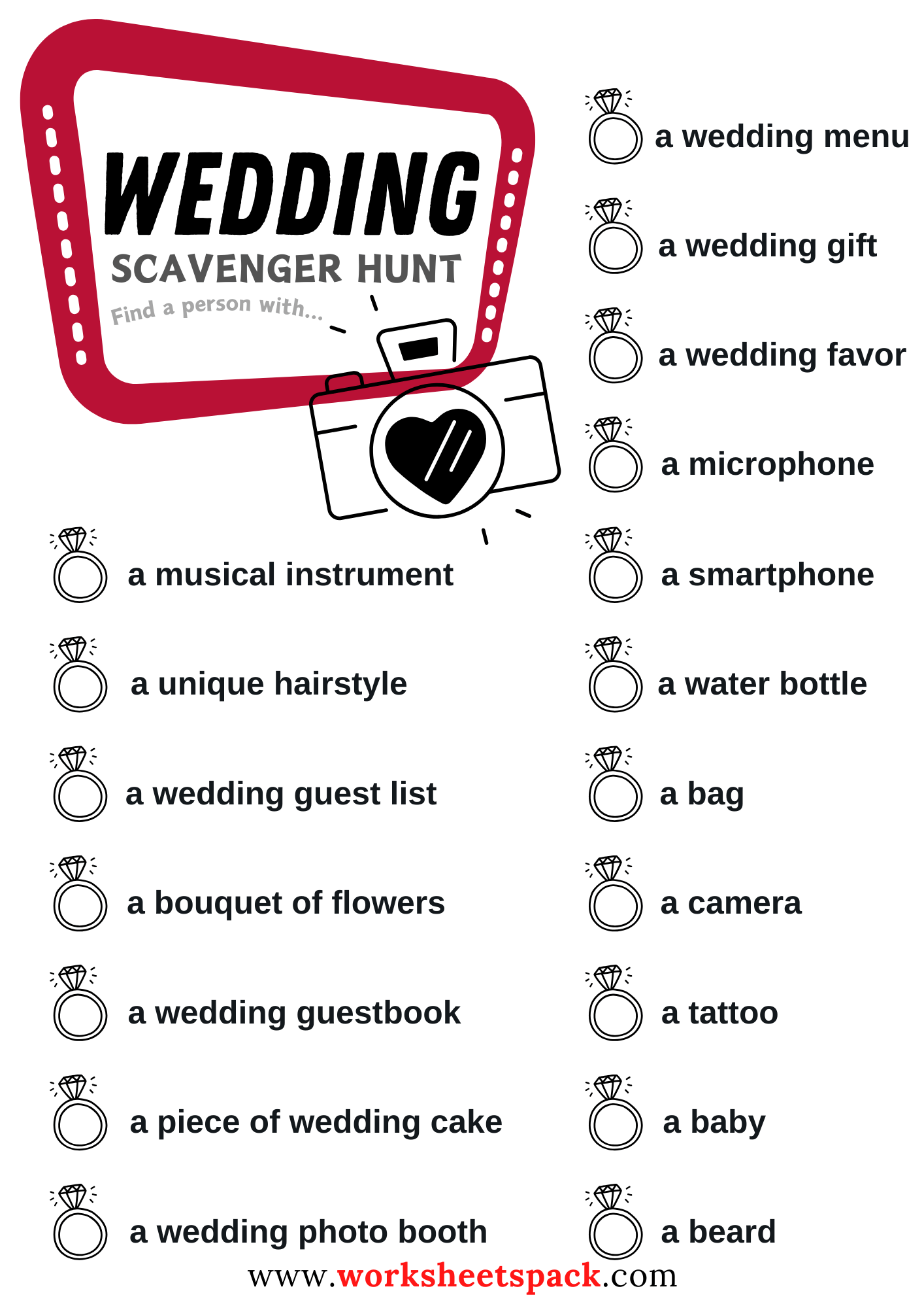 Unique Wedding Scavenger Hunt Ideas - Worksheetspack