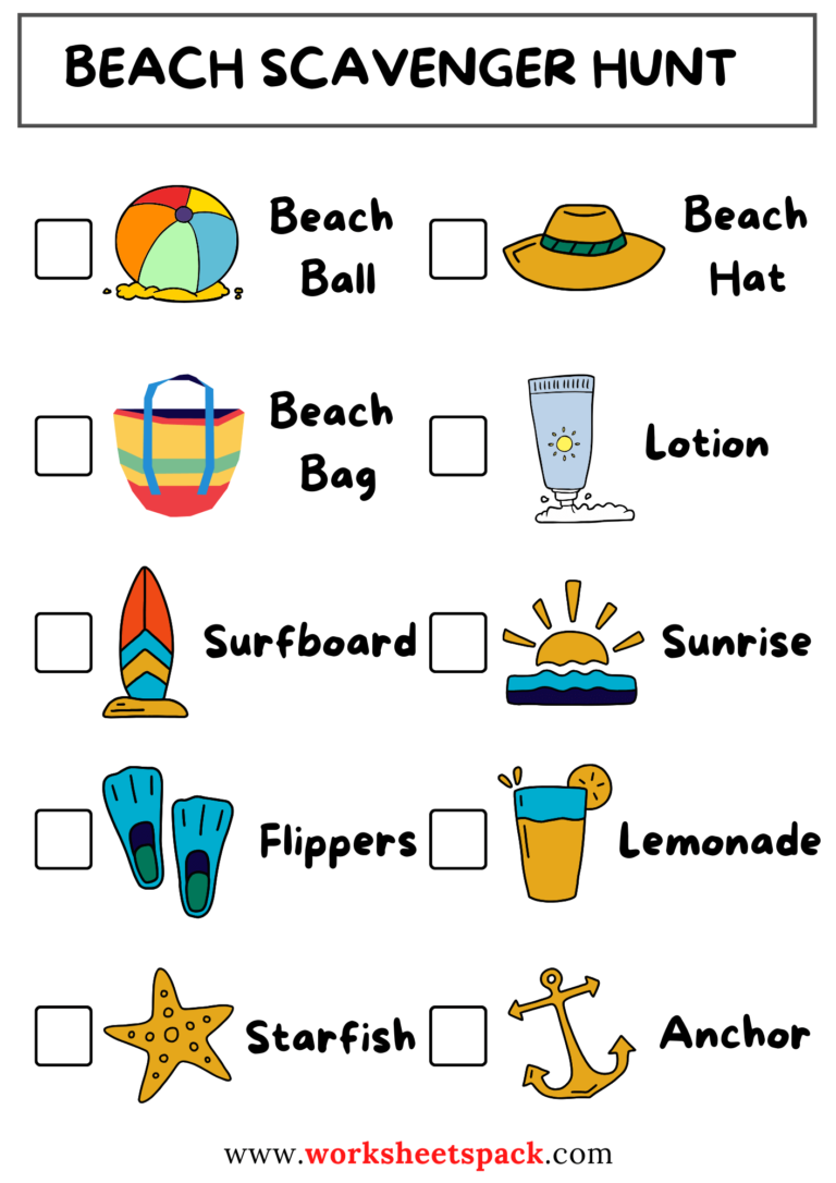 Coastal Discovery: Free Beach Scavenger Hunt Ideas - worksheetspack