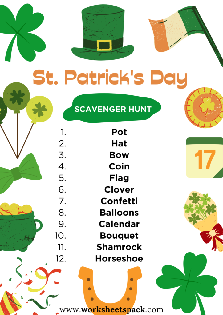 Scavenger Hunt List for St. Patrick’s Day