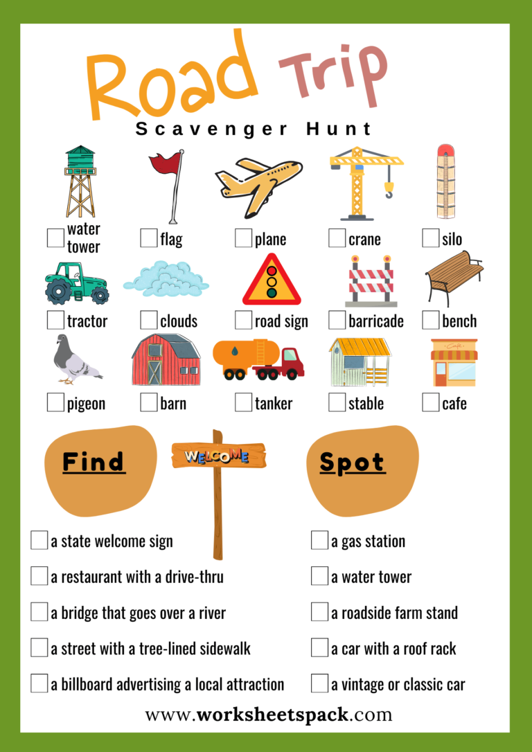 Adventure on Wheels: Free Printable Road Trip Scavenger Hunt for All ...