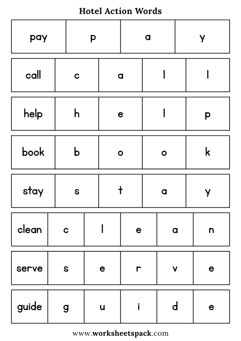 Hotel Printable Worksheets - worksheetspack